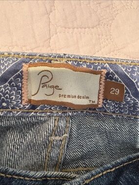 PAIGE Blue Denim Jeans with Patterned Waistband